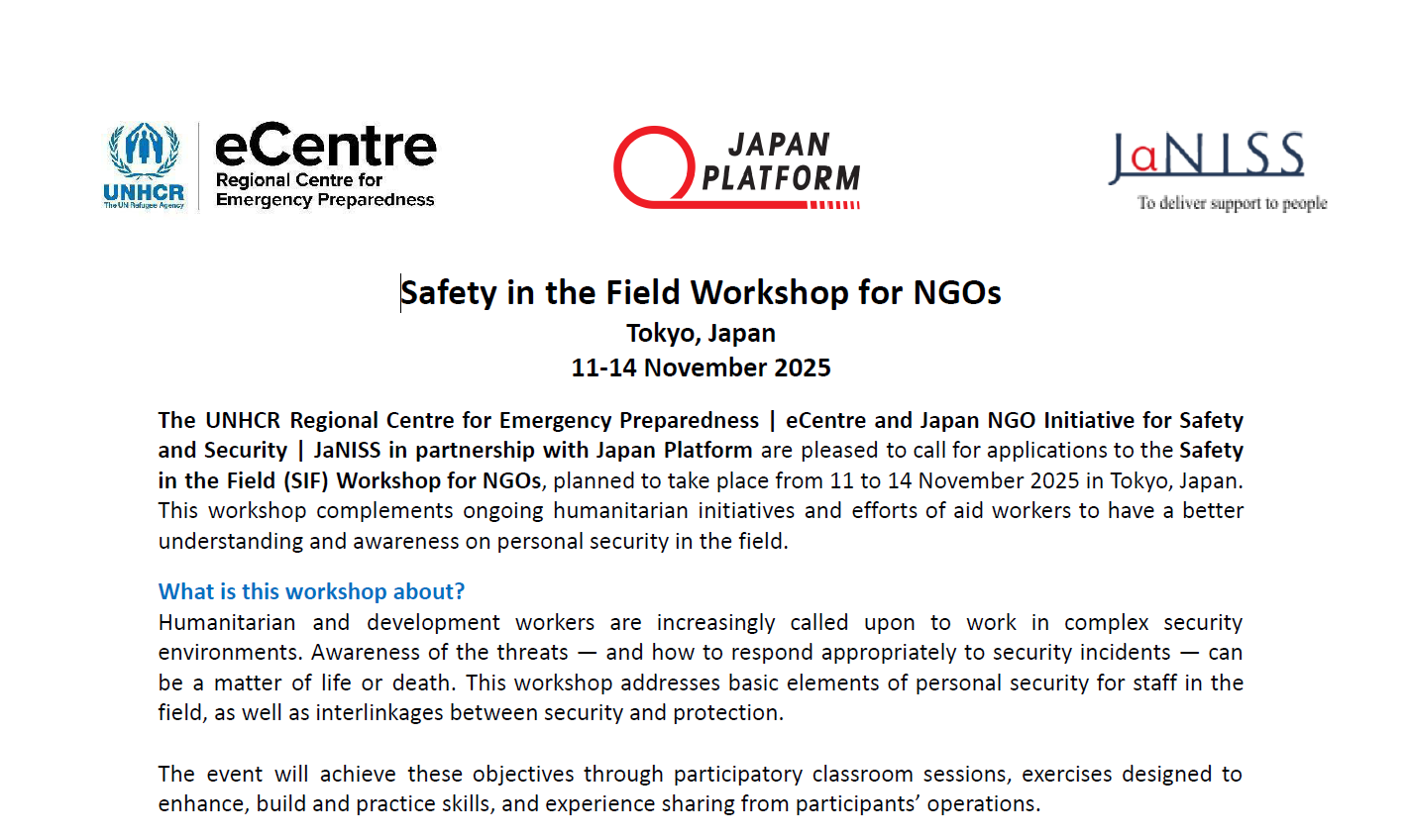 11/11-14 Safety in the Field Workshop